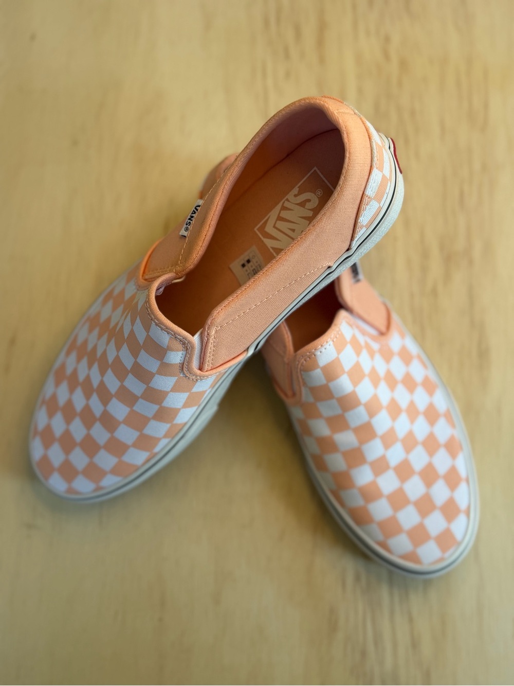 NWOT VANS Peach & White Checker Slip-On Sneakers - Picture 3 of 8